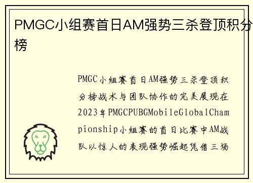 PMGC小组赛首日AM强势三杀登顶积分榜
