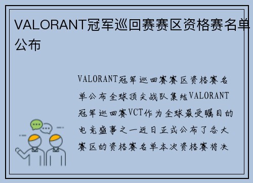 VALORANT冠军巡回赛赛区资格赛名单公布