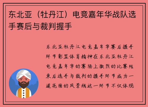 东北亚（牡丹江）电竞嘉年华战队选手赛后与裁判握手